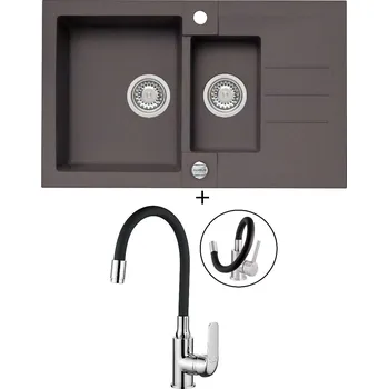 Granitový dřez Granitový dřez SET Alveus ROCK 70 chocolate 03 + Kuchinox ELZA BKE 761 chrom/černá