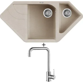 Granitový dřez Granitový dřez SET Elleci EGO CORNER G51 avena + Laveo BONA BAB 265D nerez