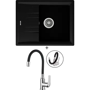 Granitový dřez SET Teka STONE 45 S-TG 1B 1D nero + Kuchinox ELZA BKE 761 chrom/černá