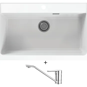 Granitový dřez Granitový dřez SET Alveus ATROX 40 white 11 + Deante CORIO BFC 060M chrom