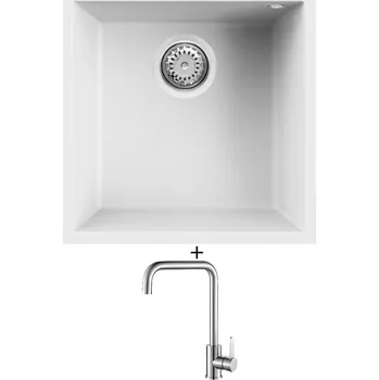 Granitový dřez Dřez pod desku SET Elleci QUADRA 102 UM G68 bianco titano + Laveo BONA BAB 265D nerez