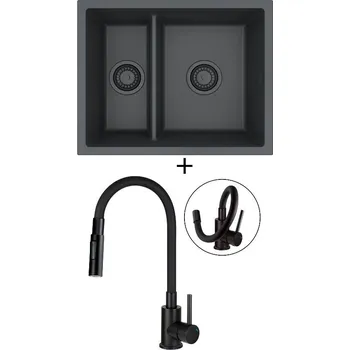 Granitový dřez Dřez pod desku SET Alveus OMNI 50 černá edice + Deante NEO LUNO BOC N74M černá matná