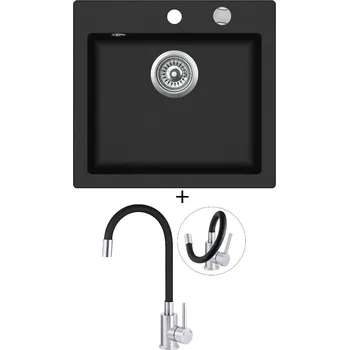 Granitový dřez SET Teka CLIVO 50 S-TQ 1B černá metalická + Deante NEO LUNO BOC B720 nerez