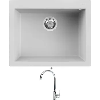 Granitový dřez Granitový dřez SET Elleci QUADRA 110 G68 bianco titano + Elleci C01 CADDY chrom