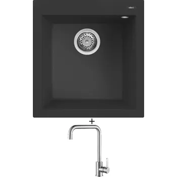 Granitový dřez Granitový dřez SET Elleci QUADRA 102 G40 full black + Laveo BONA BAB 265D nerez