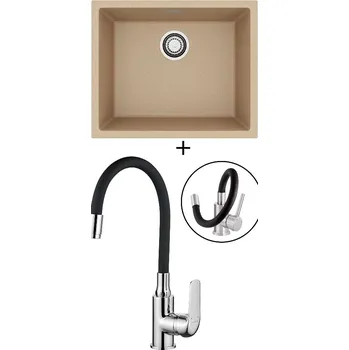 Granitový dřez Dřez pod desku SET Alveus OMNI 30 beige 55 + Kuchinox ELZA BKE 761 chrom/černá