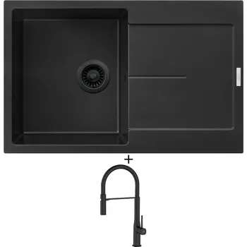 Granitový dřez Granitový dřez SET Sinks ULTIMA 790 černá edice + Laveo POLLA FLEXI černá matná