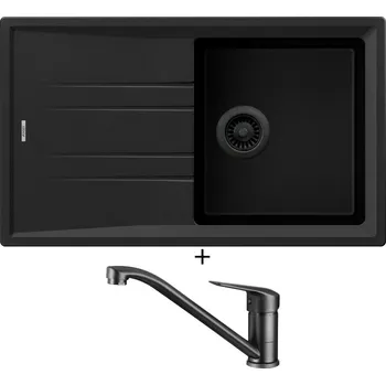 Granitový dřez SET Teka STONE 50 B-TG 1B 1D černá edice + Deante NEO BORO BMO N60M černá matná