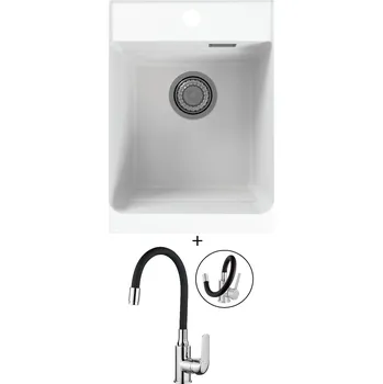 Granitový dřez Granitový dřez SET Alveus ATROX 10 white 11 + Kuchinox ELZA BKE 761 chrom/černá