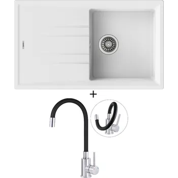 Granitový dřez SET Teka STONE 50 B-TG 1B 1D bílá + Deante NEO LUNO BOC B720 nerez