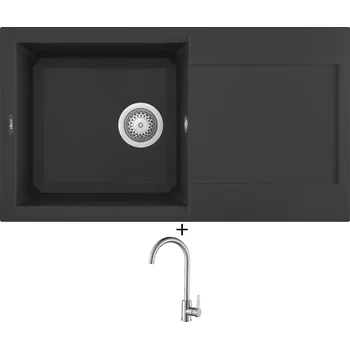 Granitový dřez Granitový dřez SET Elleci EASY 290 G40 full black + Laveo BONA BAB 268D nerez