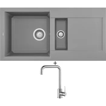 Granitový dřez Granitový dřez SET Elleci EASY 425 G48 cemento + Laveo BONA BAB 265D nerez