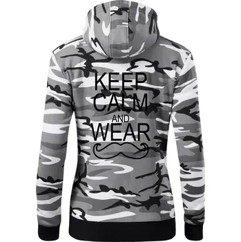 Dámská mikina Keep calm and wear mustache - Dámská mikina trendy zipper s kapucí - XL ( Šedý maskáč )