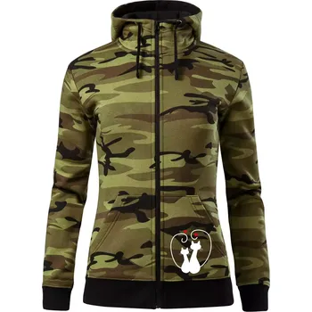 Dámská mikina Kočky - Zamilovaný pár - Dámská mikina trendy zipper s kapucí - S ( Zelený maskáč )