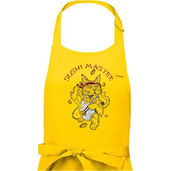 Kuchyňská zástěra Sushi master kočka - Dámská zástěra na vaření - Univerzální velikost ( Žlutá )