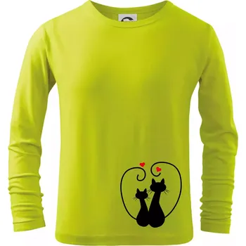 Dětská móda Kočky - Zamilovaný pár - Triko dětské Long Sleeve - 134 cm/8 let ( Limetková )