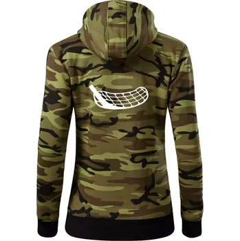 Dámská mikina Florbalová čepel - Dámská mikina trendy zipper s kapucí - XL ( Zelený maskáč )