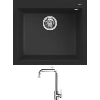 Granitový dřez Granitový dřez SET Elleci QUADRA 105 G40 full black + Laveo BONA BAB 265D nerez
