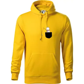 Pánská mikina Kočka s rybou v kapse - Mikina pánská Cape s kapucí - S ( Žlutá )