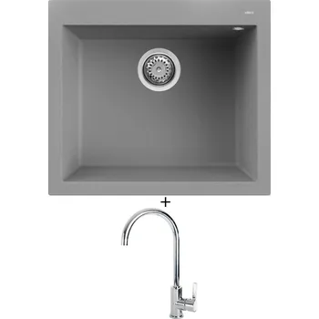 Granitový dřez Granitový dřez SET Elleci QUADRA 105 G48 cemento + Elleci C01 CADDY chrom