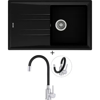 Granitový dřez SET Teka STONE 50 B-TG 1B 1D nero + Deante NEO LUNO BOC B720 nerez