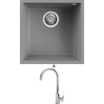 Granitový dřez Dřez pod desku SET Elleci QUADRA 102 UM G48 cemento + Elleci C01 CADDY chrom