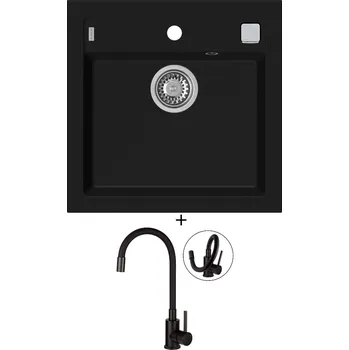 Granitový dřez Granitový dřez SET Alveus FORMIC 20 černá matná + Deante NEO LUNO BOC N72M černá matná