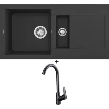 Granitový dřez Granitový dřez SET Elleci EASY 425 G40 full black + Deante NEO BORO BMO N62M černá matná