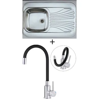 Nerezový dřez Nerezový dřez SET Alveus CLASSIC 30 X nerez s dřevěným rámem odkapávací plocha vpravo + Deante NEO LUNO BOC B720 nerez