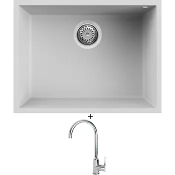 Granitový dřez Dřez pod desku SET Elleci QUADRA 110 UM G68 bianco titano + Elleci C01 CADDY chrom