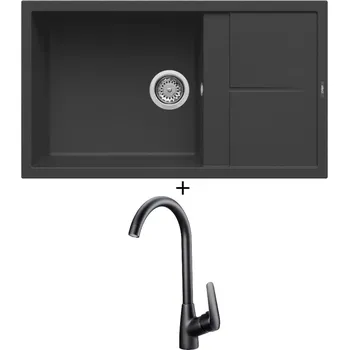 Granitový dřez Granitový dřez SET Elleci UNICO 410 G40 full black + Deante NEO BORO BMO N62M černá matná