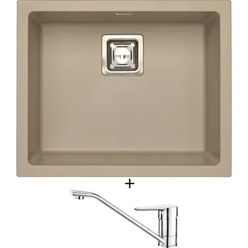 Granitový dřez Dřez pod desku SET Alveus QUADRIX 50 U pebble 02 + Deante CORIO BFC 060M chrom