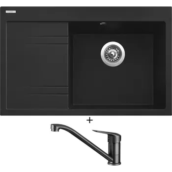 Kuchyňský dřez Granitový dřez SET Sinks RIM 780 P metalblack + Deante NEO BORO BMO N60M černá matná