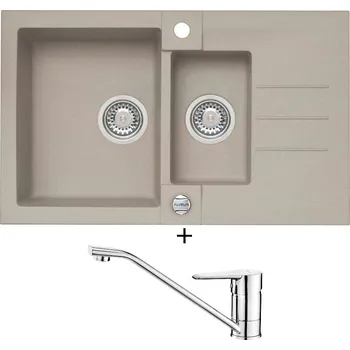 Granitový dřez Granitový dřez SET Alveus ROCK 70 pebble 02 + Deante CORIO BFC 060M chrom