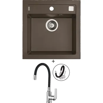 Granitový dřez Granitový dřez SET Alveus FORMIC 20 chocolate 03 + Kuchinox ELZA BKE 761 chrom/černá