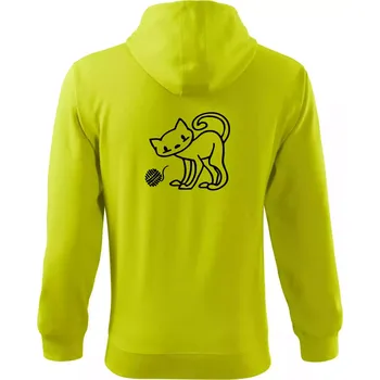 Pánská mikina Kočka - Klubíčko - prsa - Mikina s kapucí na zip trendy zipper - 3XL ( Limetková )