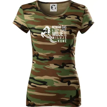 Nemám čas a taky peníze - Kůň - Dámské maskáčové triko - XL ( Hnědý maskáč )