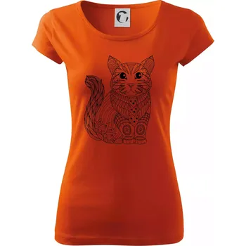 Dámské tričko Kočka sedící mandala - Dámské triko Pure - S ( Oranžová )