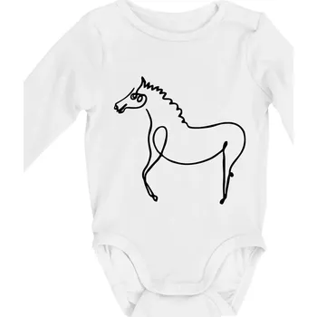 Kojenecký body Kůň kreslený - Body kojenecké s dlouhým rukávem - Dlouhý r. do 3 měs ( Bílá )