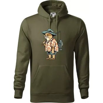 Pánská mikina Kočka rybářem - Mikina pánská Cape s kapucí - 5XL ( Military )