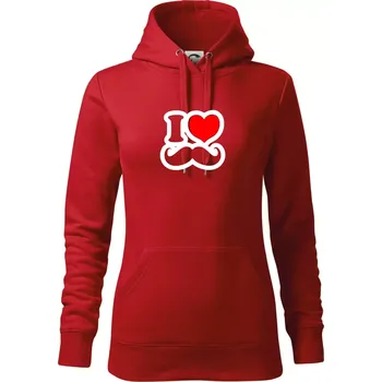 Dámská mikina i love mustache - obrys - Mikina dámská Cape s kapucí - M ( Červená )