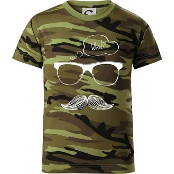 Mustache what? - Dětské maskáčové triko - 122 cm/6 let ( Zelený maskáč )