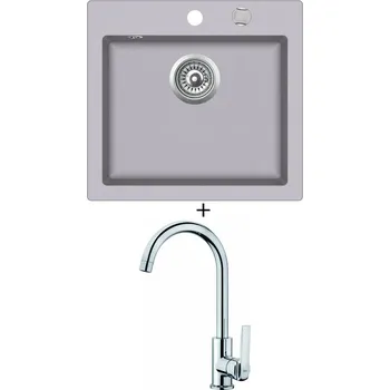 Granitový dřez SET Teka CLIVO 50 S-TQ 1B hliníkově šedá + Teka IN 915 CR chrom