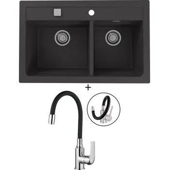 Granitový dřez Granitový dřez SET Alveus ATROX 50 black 91 + Kuchinox ELZA BKE 761 chrom/černá