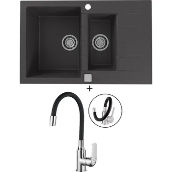 Granitový dřez Granitový dřez SET Alveus CADIT 70 black 91 + Kuchinox ELZA BKE 761 chrom/černá