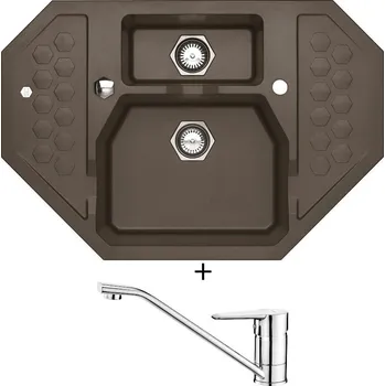 Granitový dřez Granitový dřez SET Alveus SENSUAL 60 chocolate 03 + Deante CORIO BFC 060M chrom