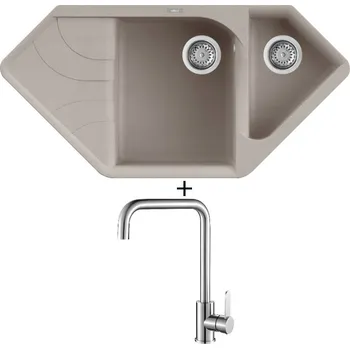 Granitový dřez Granitový dřez SET Elleci EGO CORNER G43 tortora + Laveo BONA BAB 265D nerez