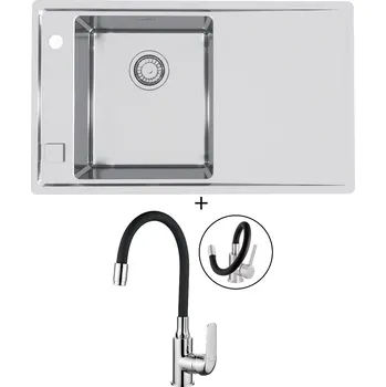 Nerezový dřez Nerezový dřez SET Alveus STRICTO 10 nerez odkap vpravo + Kuchinox ELZA BKE 761 chrom/černá