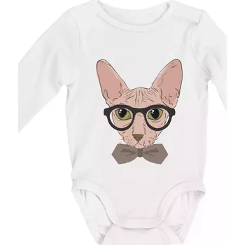 Kojenecký body Hipster sphynx - Body kojenecké s dlouhým rukávem - Dlouhý r. do 3 měs ( Bílá )