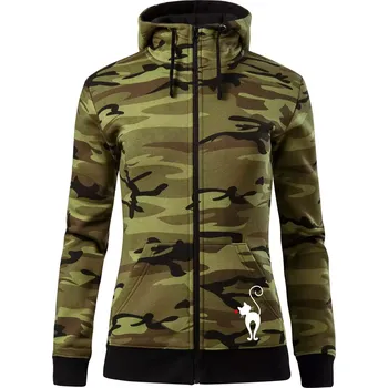 Dámská mikina Zamilovaná kočka zezadu - Dámská mikina trendy zipper s kapucí - 2XL ( Zelený maskáč )